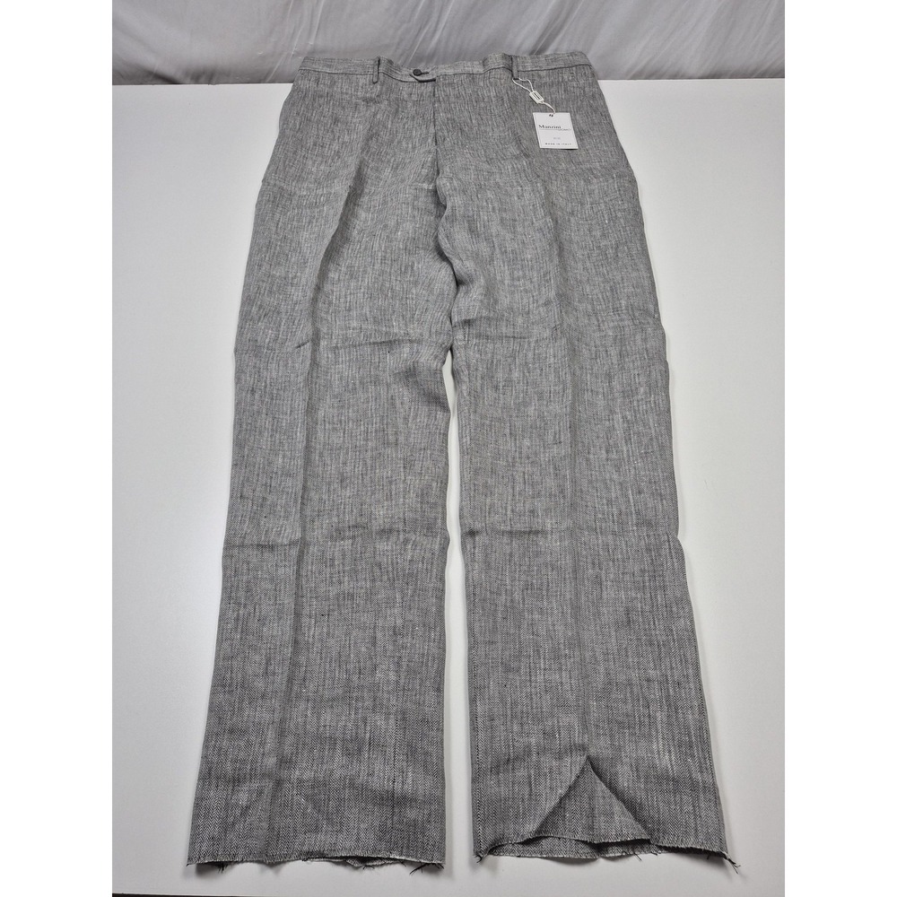 Manzini Dress Pants Mens 44x36 Gray Linen Flat Front Straight Unhemmed Italy NWT